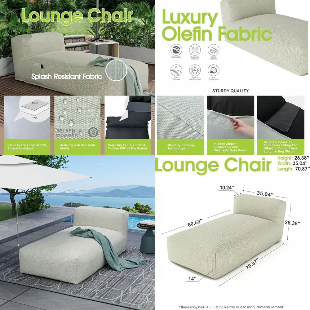 

Chaise Lounge Chair Outdoor Bed Lounger Outdoor Couch Soa or Pool Comy Patio urniture oam illing Bean Bed Chair Lazy Soa or Outs