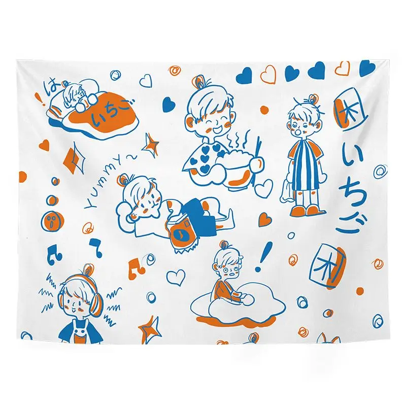 VIKAMA Simple Drawing Cat Girl Starry Sky Tapestry, High Definition Wear-Resistant Fabric Wall Art for Bedroom Living Room