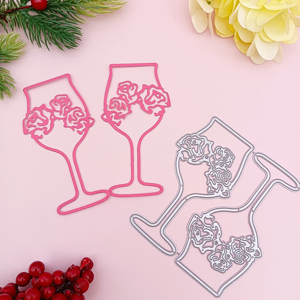 Alinacutle Etched Dies 2-teilige Metall-Stanzformen für Weingläser zum Valentinstag, zum Schneiden von Scrapbooking-Alben und Papercraft