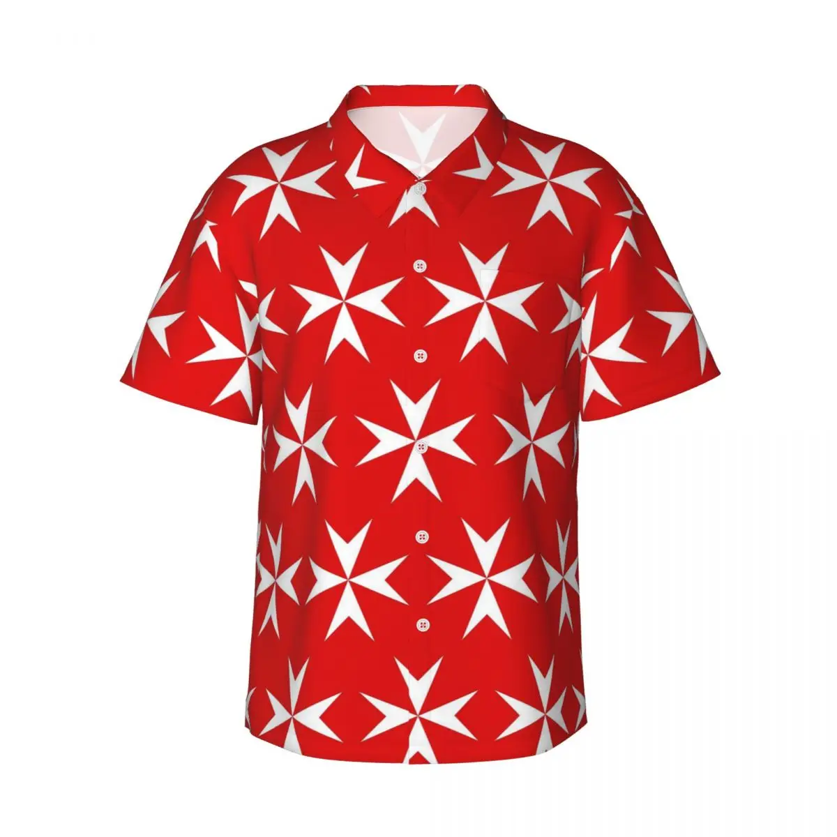 

Maltese Cross Flag Men's Shirts Hawaiian Short Sleeve Shirt Fashion Lapel Tops for Summer Beach