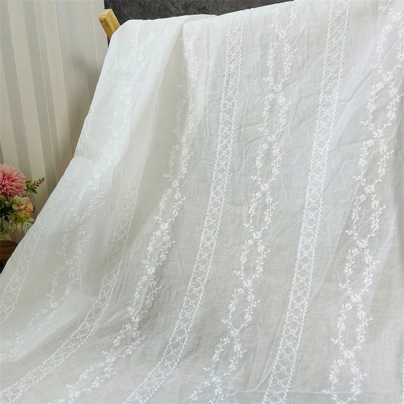 

Striped Floral 100% Cotton Lace Embroidered Fabric for Shirt Dress Diy Sewing Material