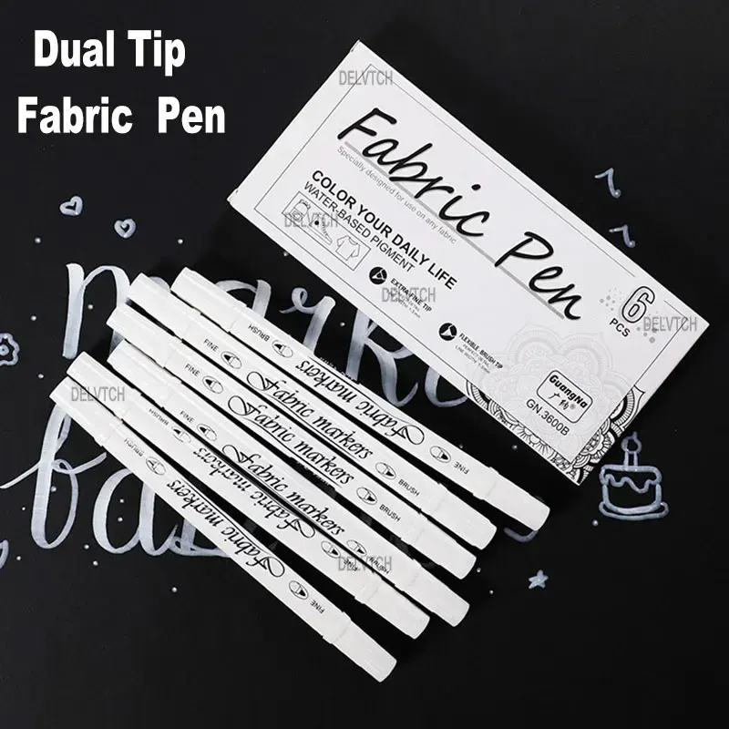 Dual Tip White Color Fabric Textile Marker Pen Washable Water-based Pigment For T Shirt Shoes Clothes DIY Art Graffiti Drawing