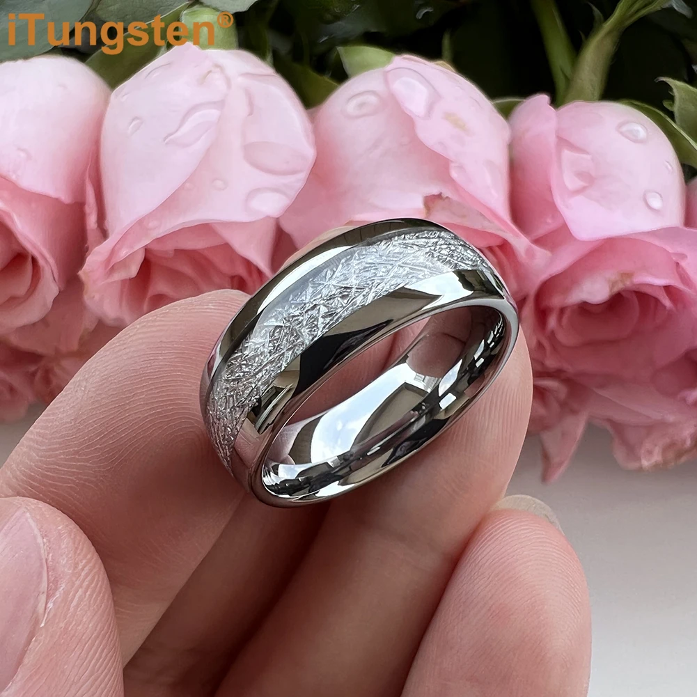 ITungsten 6mm 8mm Tungsten Carbide Finger Ring for Men Women Engagement Wedding Band Meteorite Inlay Fashion Jewelry