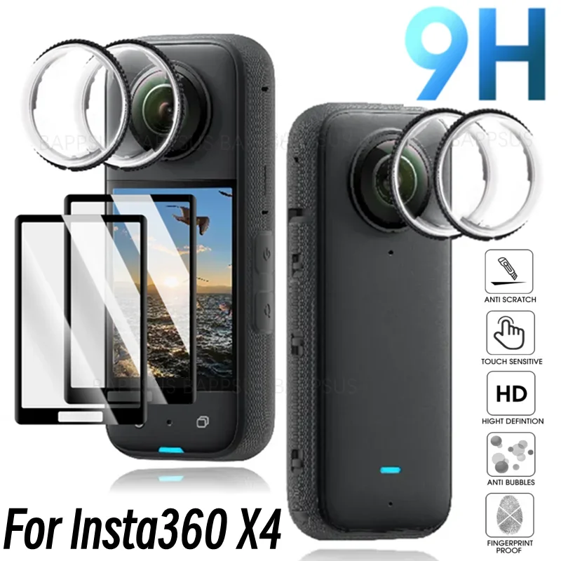 HD Tempered Glass Dual Lens Guards For Insta360 X4 Action Camera Screen Protector Rotatable Detach Lens Cover for Insta360X4