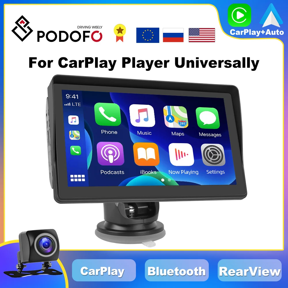 Podofo 7inch Wireless CarPlay Car Radio Wireless Android Auto Multimedia Player Auto Stereo Navigation Touch Screen Autoradio