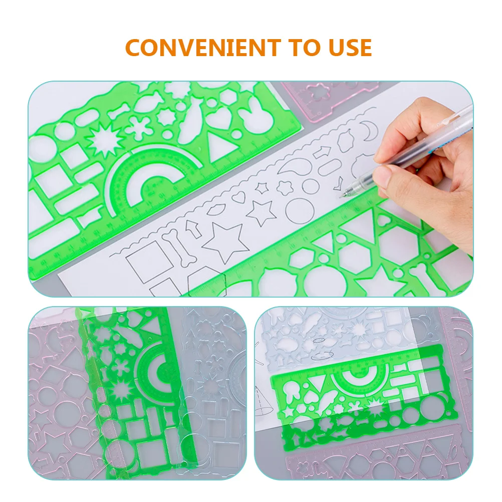 

12Pcs Students Drawing Template Plastic Rulers for Drafting Architecture Technical Illustration Multi Purpose Geometric Drawing