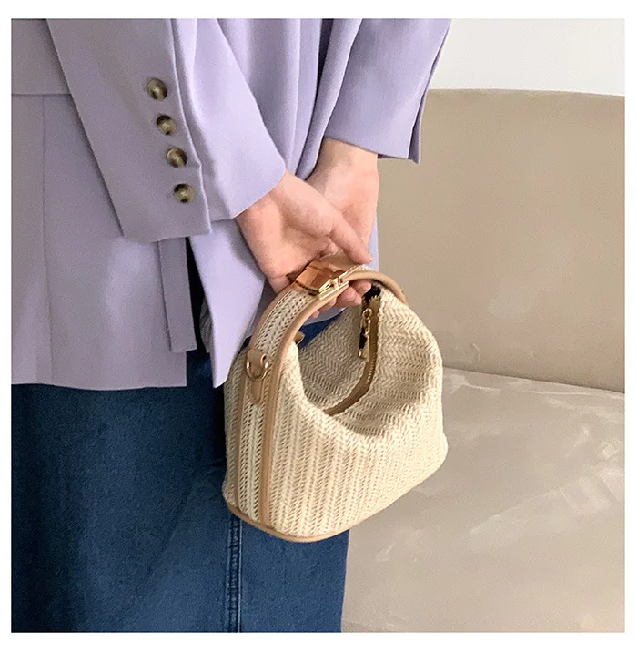 Borsa di paglia coreana per borse a tracolla da donna borse da spiaggia tessute bohémien piccole borse a tracolla femminili estive borse Casual Beige