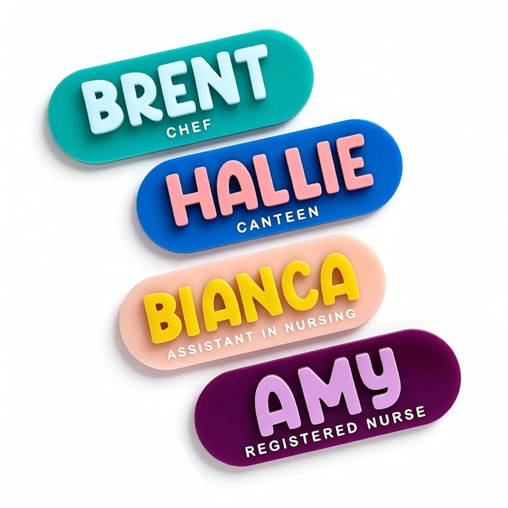 Badge nominatif personnalisé en acrylique, broche personnalisée avec nom et profession (médecin/enseignant/étudiant/chef), sélection de la couleur de la police d'écriture.