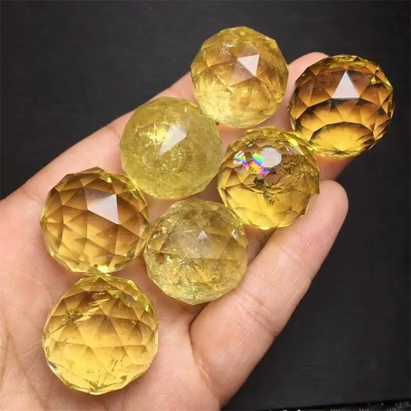 23MM Natural Citrine Facet Sphere Pendant Reiki Mineral Jewelry Healing Stone For Men Women Decoration Jewelry 1PCS