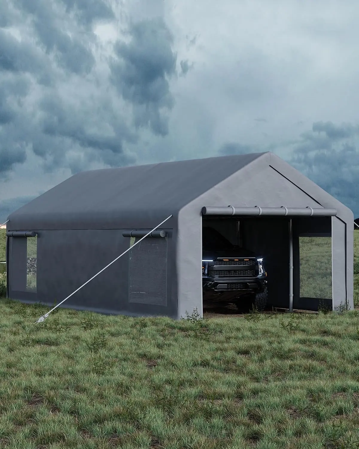 13x25ft Portable Carport, Extra Wide Canopy with 200G PE Cover, 4 Windows, Roll Up Doors for Truck, SUV, Boat, Customized