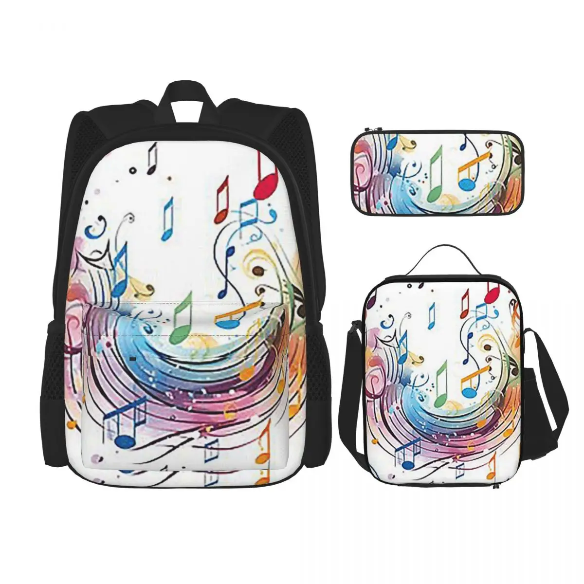 

Abstract Piano Keys With Musical Notes Backpacks Students School Bags Kids Rucksack Lunch Bag Pen Bag Three-Piece Set