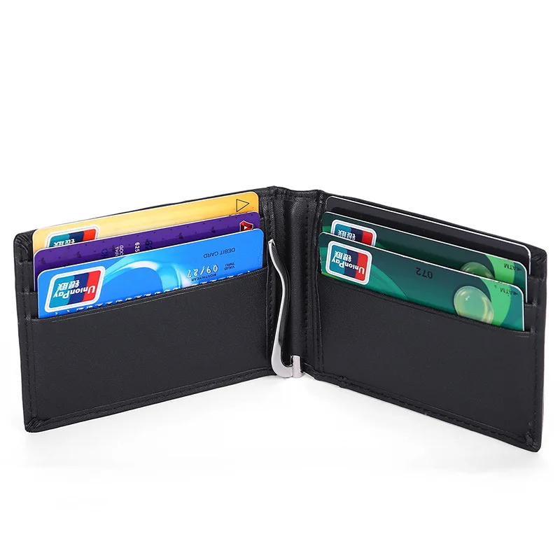 RFID Blocking Men's Wallet With A Metal Clamp Genuine Leather Small Purse Bank Credit Card Holder For Male Slim Money Bag