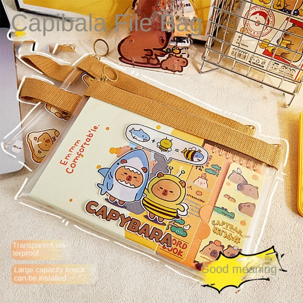 Transparent Capybara Document Bag Zipper Pouch Waterproof Cartoon Paper Storage Bag Portable Transparent and Visible