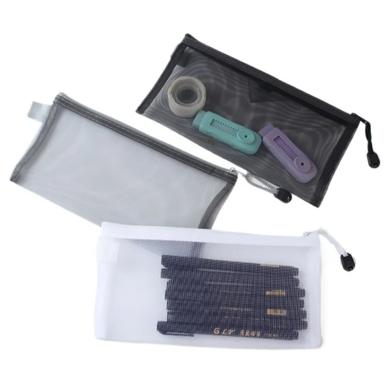 1Pc Zipper Mesh Cosmetic Bag Portable Single Layer Makeup Stationery Organizer Bag Pouch Travel Earphone Card Cable Storage