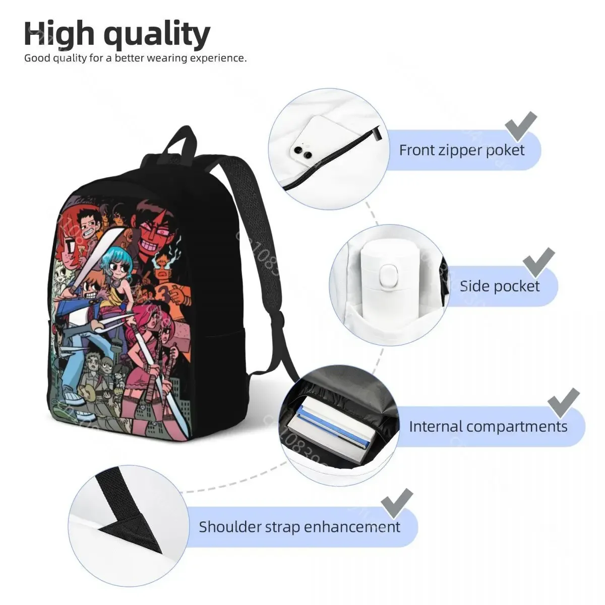 Scotts Pilgrims Backpack Universe Anime Novelty Backpacks Teen Sport Durable High School Bags High Quality Rucksack