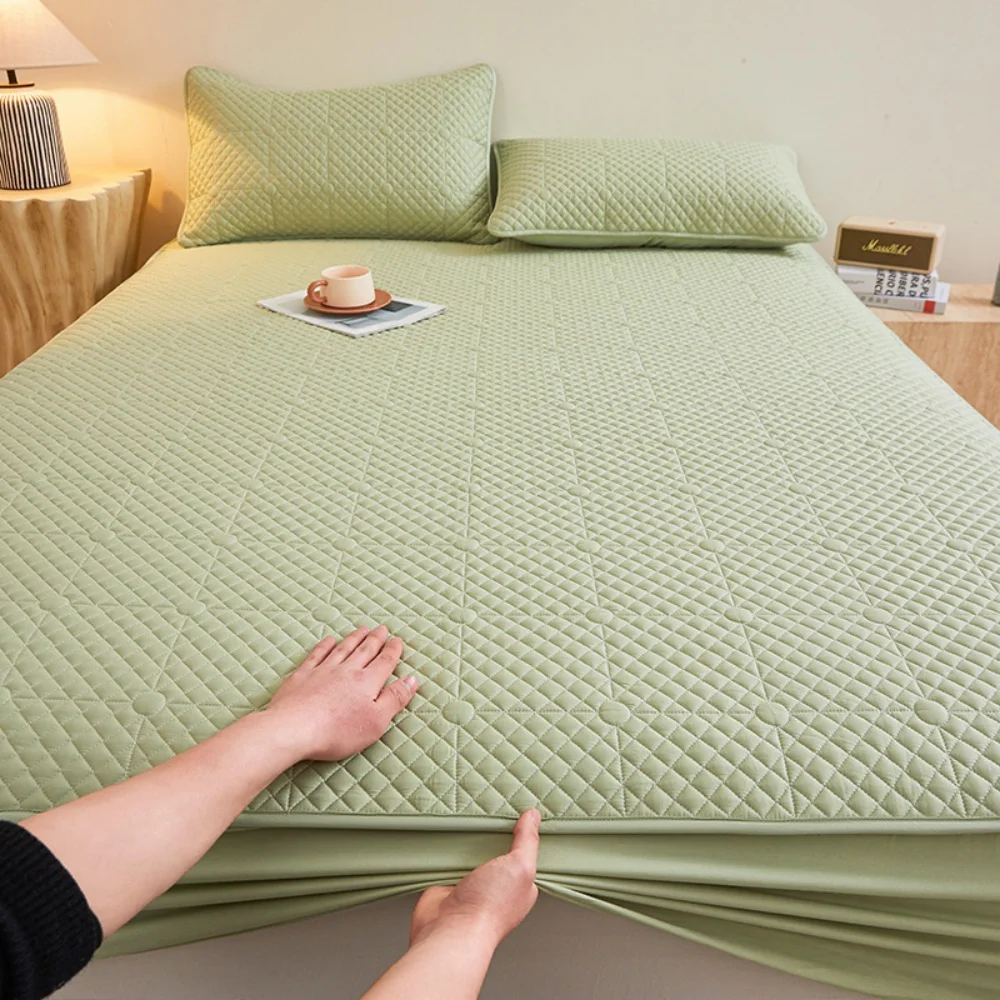 

High Quality Mattress Cover Solid Color Breathable Soft Mattress Protector Antibacterial Anti-Slip Noiseless Fitted Sheet 1PC