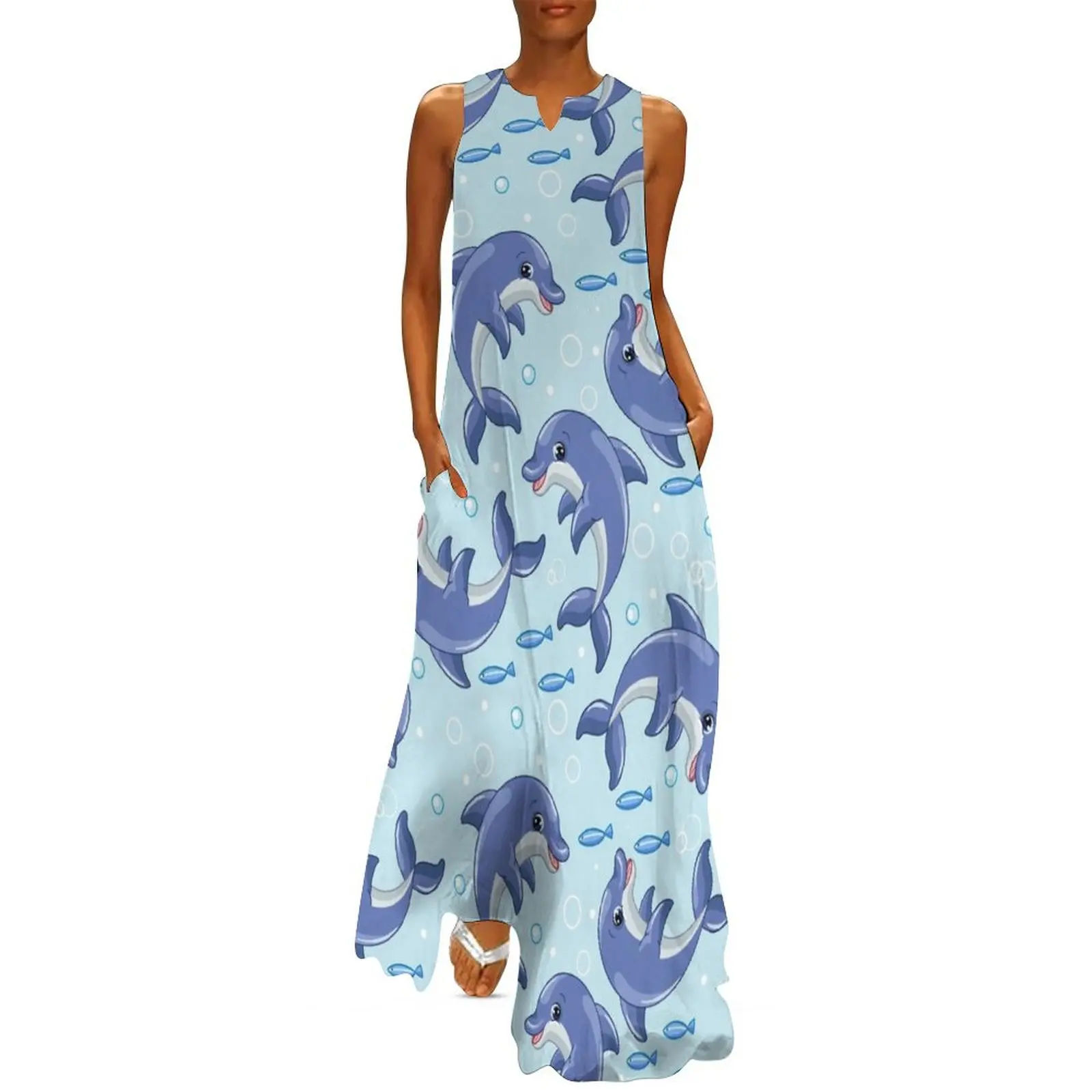 Cute Dolphins Seamless Long Dress african dresses for woman birthday dress cocktail dresses dress summer