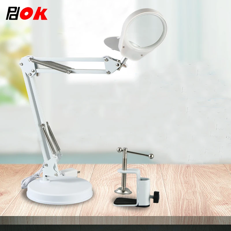 Magnifying Glass Lamp with Stand and Clamp LED Magnifier Lamp for Reading, Hobby, Crafts,Embroidering,3X10X ,5X Real Glass Lens