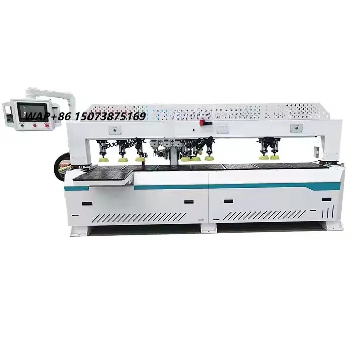 Woodworking Door Wall and Cabinet Integrated Slotting Machine 6pcs Spindle CNC Drilling and Milling Hinge Hole Machine