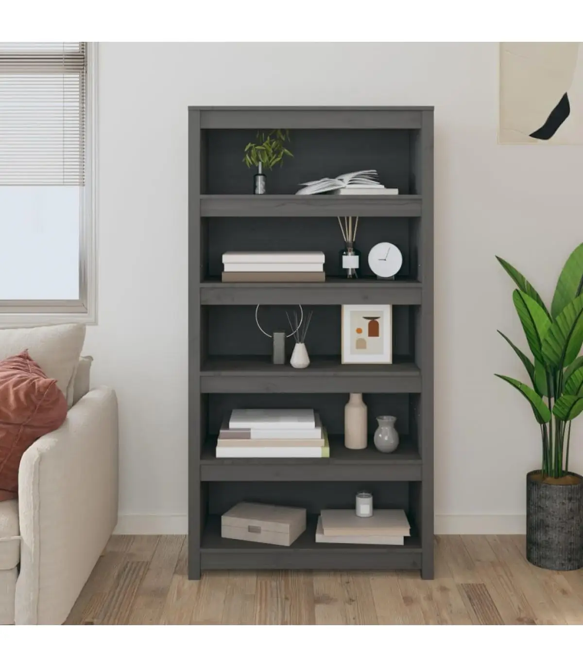 Solid pine wood bookcases and bookcases shelves Gray 80x35x154 cm