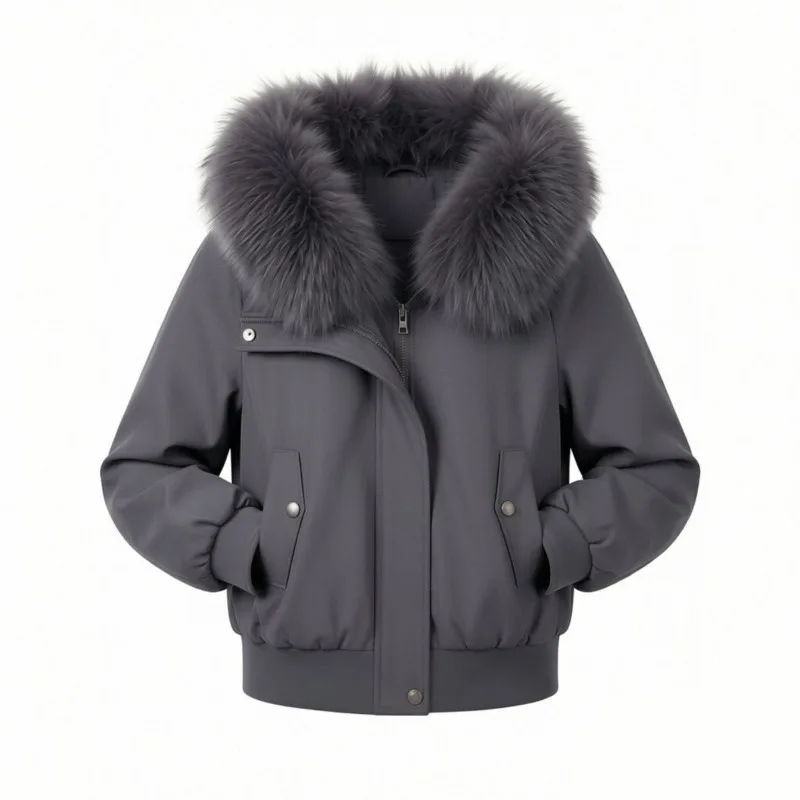 Fashion Retro Casual Fur-collared Cotton-padded Jacket for Women's Winter New Foreign-style Age-reducing Thickened Warm Trend