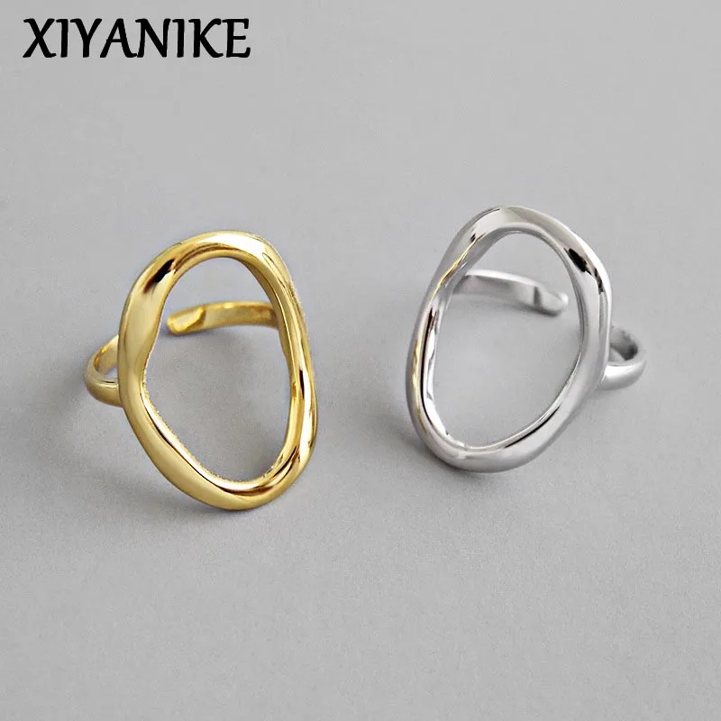 XIYANIKE Silver Color Irregular Hollow Opening Rings for Women Couple Fashion Simple Geometric Party Jewelry Gifts