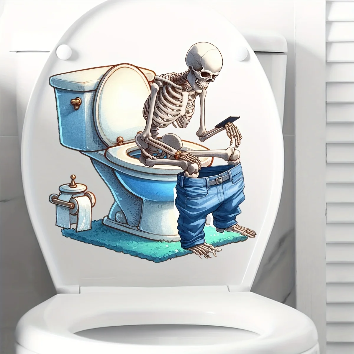 Funny Skull Sitting on The Toilet Decorative Stickers  Easy to Use, Door, Refrigerator, Window, Toilet Stickers Decoration S662