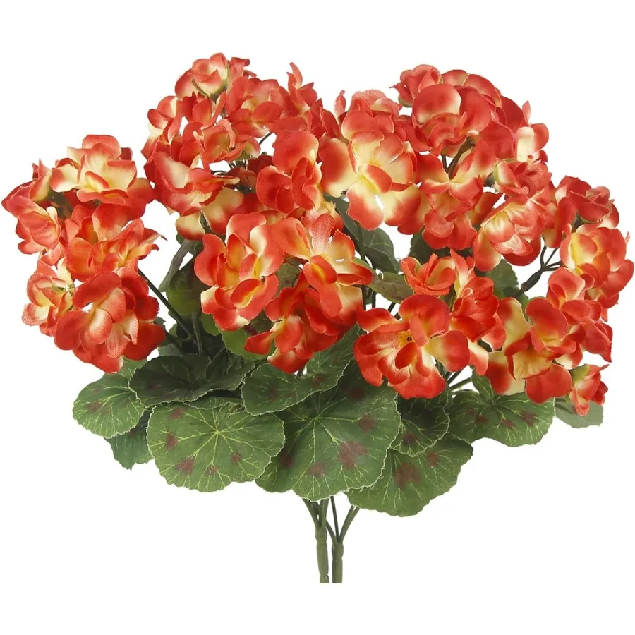

2 Pcs Articial Geranium Flowers for Outdoors Silk Geraniums Fall Flowers Orange Geranium Bush Faux Flowers for Outdoor Planter