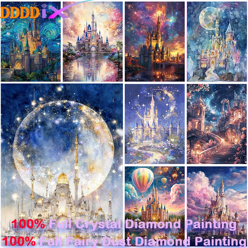 Castle Diamond Art 100% Full Fairy Dust Crystal Resin Square 5D Landscape Cross Stitch Embroidery Kit Home Deco DIY New Arrival