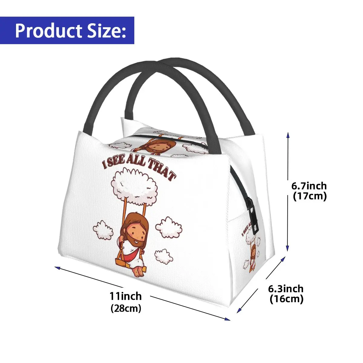 I See All That Cute Jesus On A Cloud Swing Insulated Lunch Bag for Women Bento Storage Food Boxes  Cooler Thermal Lunch Box Tote