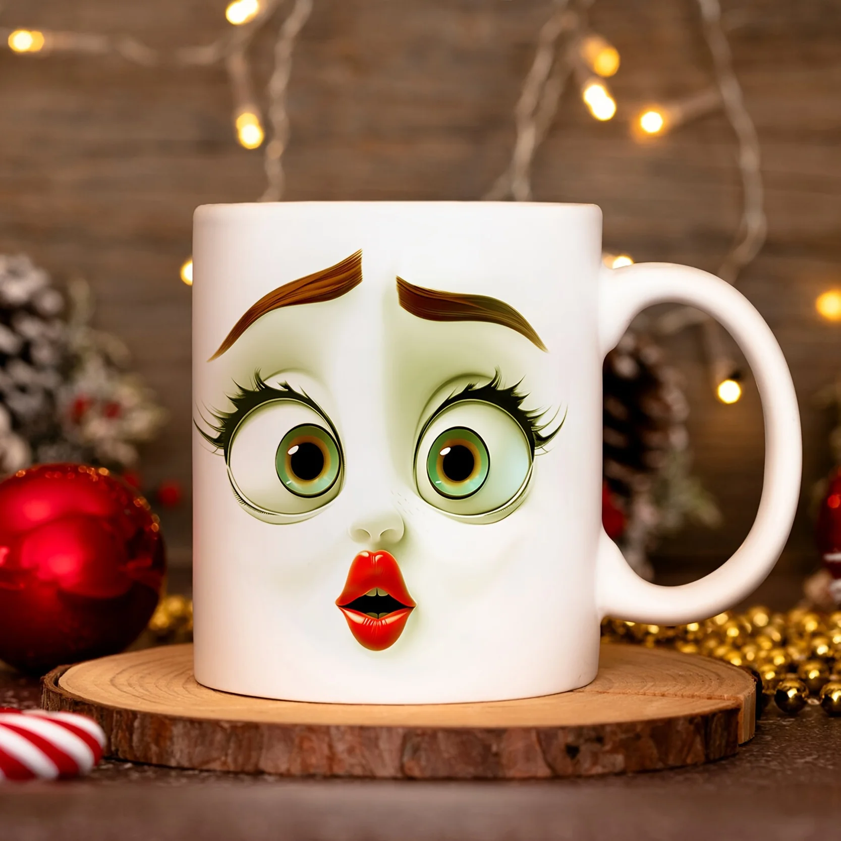 قطعة واحدة من كوب السيراميك ذو الوجه المضحك الكبير سعة 11 أونصة - محمول، فم واسع، سهل الإمساك، مثالي للمشروبات الساخنة والباردة - هدية رائعة للمشروبات