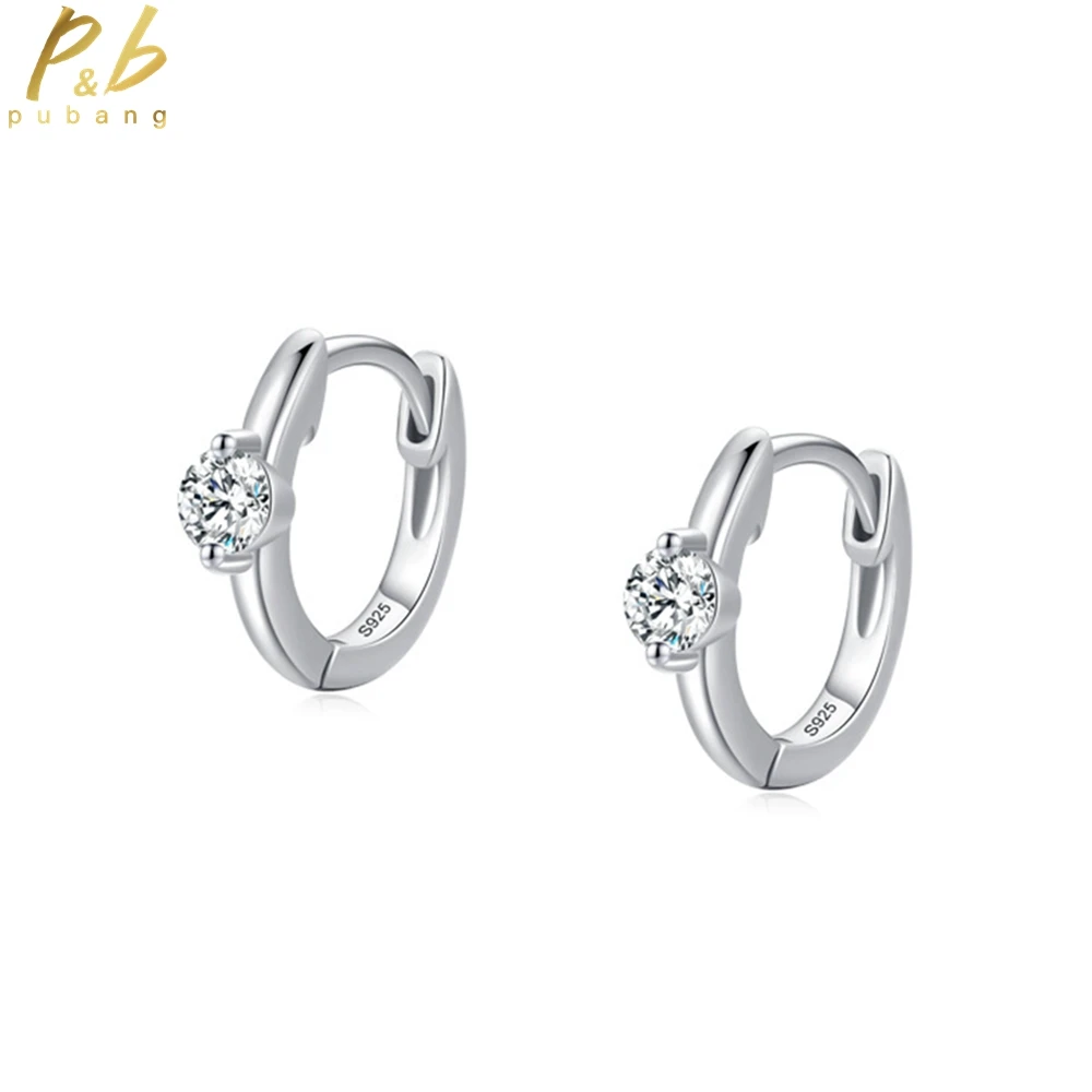 

PuBang Fine Jewelry Solid Real 925 Sterling Silver High Carbon Diamond Luxury Hoop Earrings for Women Wedding Gift Drop Shipping