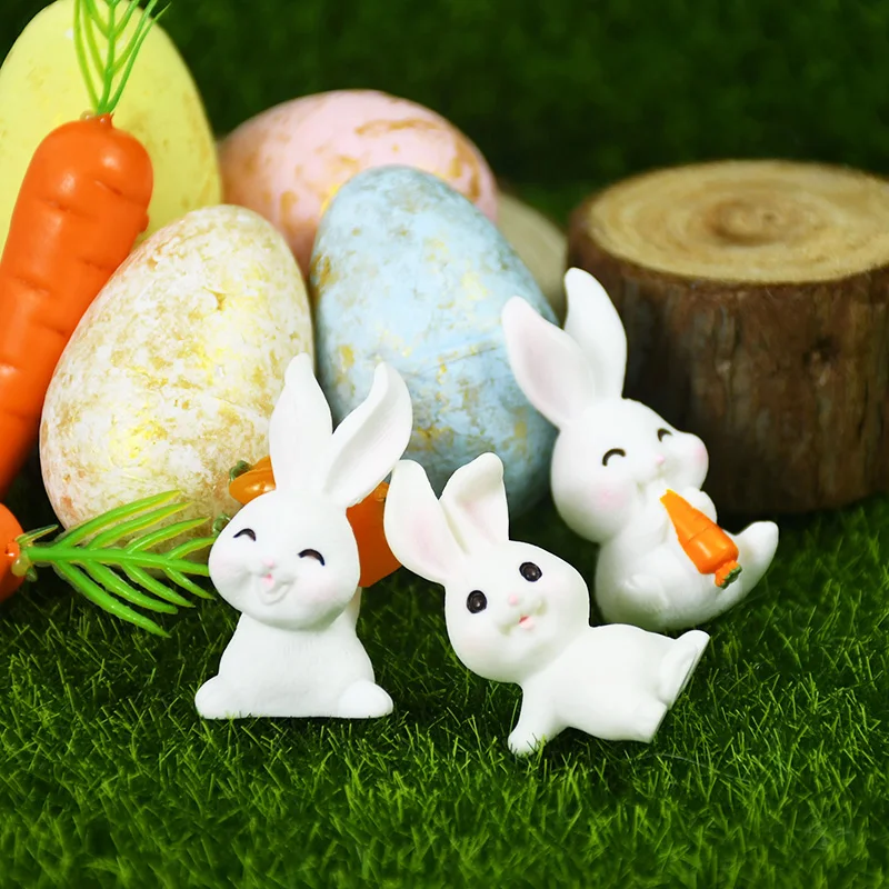 Easter Resin Lovely Rabbit Micro Landscape Decoration Easter Party Bunny Ornaments DIY Home Decor Fairy Garden Ornament Supplies