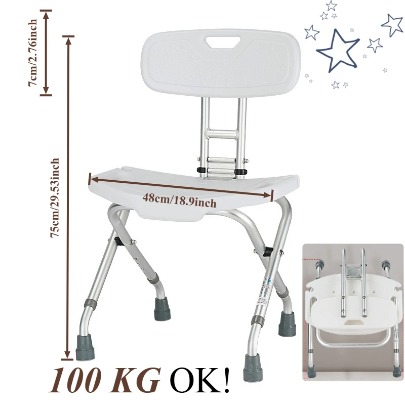 

Folding Shower Chair with Backrest - Anti-Slip Bath Stool for Elderly Pregnant Women Health-Care Bathroom Seat Mobility Aids