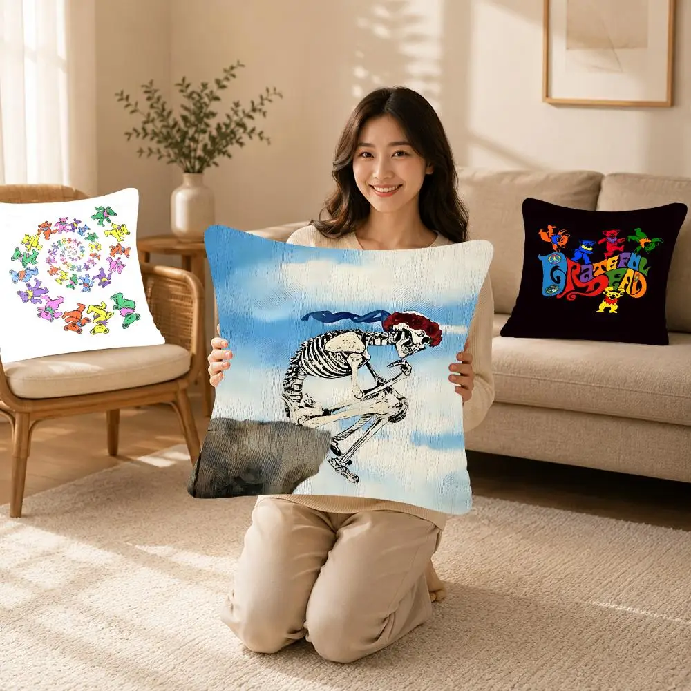 Band Music Grateful Dead Cushion Cover Bedroom bed reading backrest cushion Festive plush holiday Soft plush throw