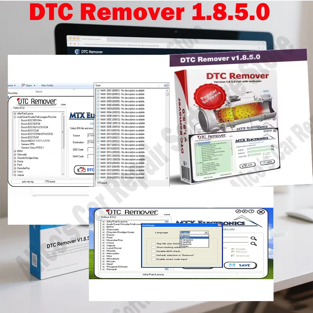 

DTC Remover For KESS KTAG FGTECH OBD2 Software MTX DTC Remover 1.8.5.0 With Keygen + 9 Extra ECU Tuning SW Software ECU Fault