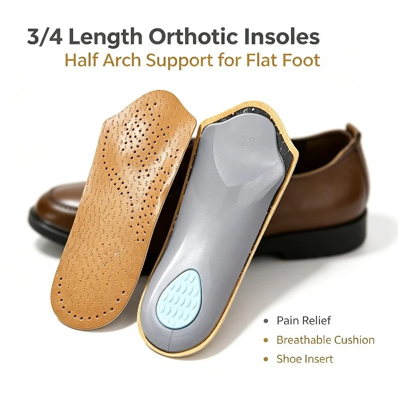 Orthopedic 3/4 Length Shoe Inserts Half Arch Support Orthotic Insoles Flat Feet Correction Cushion Pain Relief Foot Care Accesso