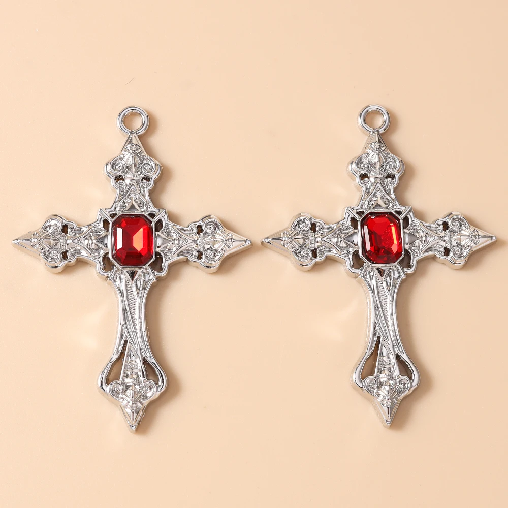 Leslie 5 Stück 54*39mm Prachtvolle Gothic Hip Hop Kristall-Kreuz-Anhänger für Halsketten, Armbänder, Schmuckherstellung, DIY-Basteln – Detail 14