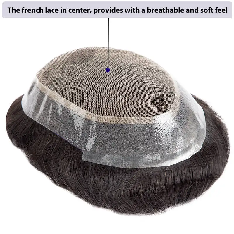 Australia French Lace And Skin Base Male Hair Prosthesis 6" Natural Human Hair Toupee Man Wig Breathable Hair Replacement System