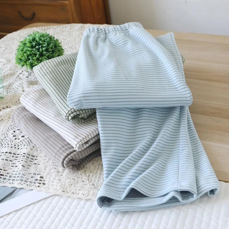 جديد خريف/شتاء 2025 سراويل نوم نسائية مع سراويل مخططة مخملية ، سراويل منزلية سميكة فضفاضة دافئة بيجامة قيعان نسائية