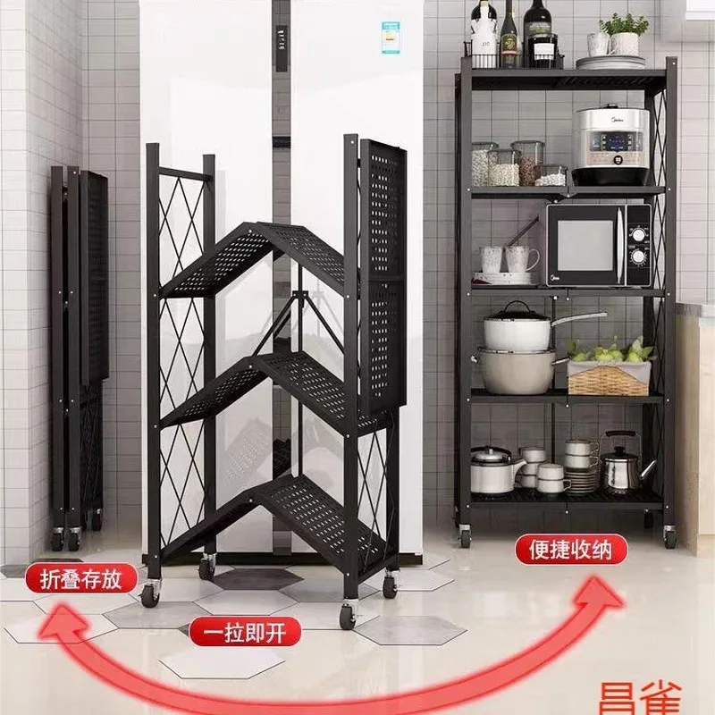 Five-tier black folding storage rack Steel pipe welding assembly Place miscellaneous items, books, and kitchen utensils