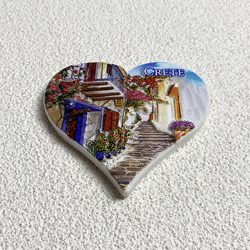مغناطيس ثلاجة كريت ثلاثي الأبعاد على شكل قلب - تذكار يوناني رائع، مادة الراتنج، ديكور مثالي للمنزل والمكتب