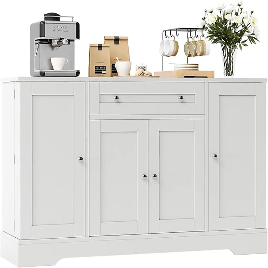 خزانة بوفيه جانبية حديثة مع مساحة تخزين، 55 بوصة خزانة بار القهوة الخشبية مع درج، أرفف وأرفف للأبواب، للمطبخ #4