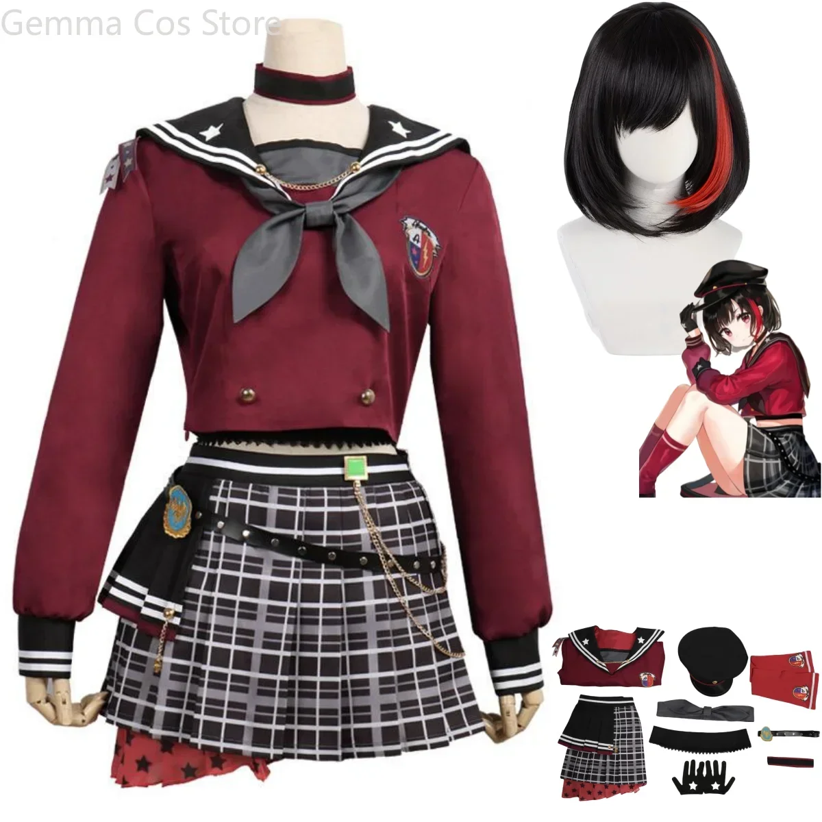 ¡Sueño de Anime BanG! Disfraz de Mitake Ran, peluca Afterglow, uniforme para miembros del equipo, falda, conjunto completo, traje de Navidad Kawaii Sexy para mujer