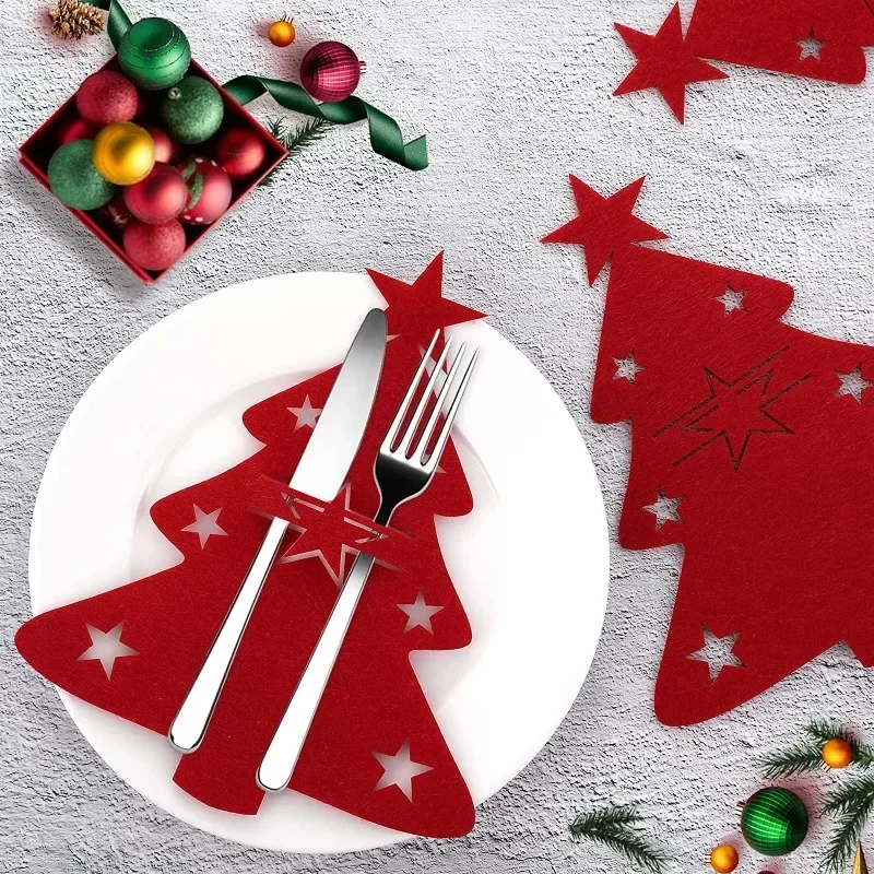 Christmas Tree Cutlery Knife Fork Covers Table Decor Elk Xmas Tableware Pocket Holder Bags New Year  Party Decorations