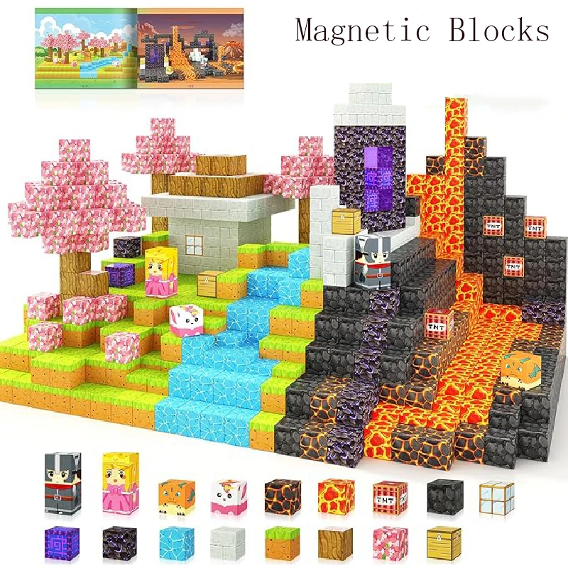 Nether Portal Magnetische Blokken Speelgoed Bouwen Magneet Wereld Set Voor Jongens Meisjes Stem Montessori Zintuiglijke Kubussen Voor Peuters Gift