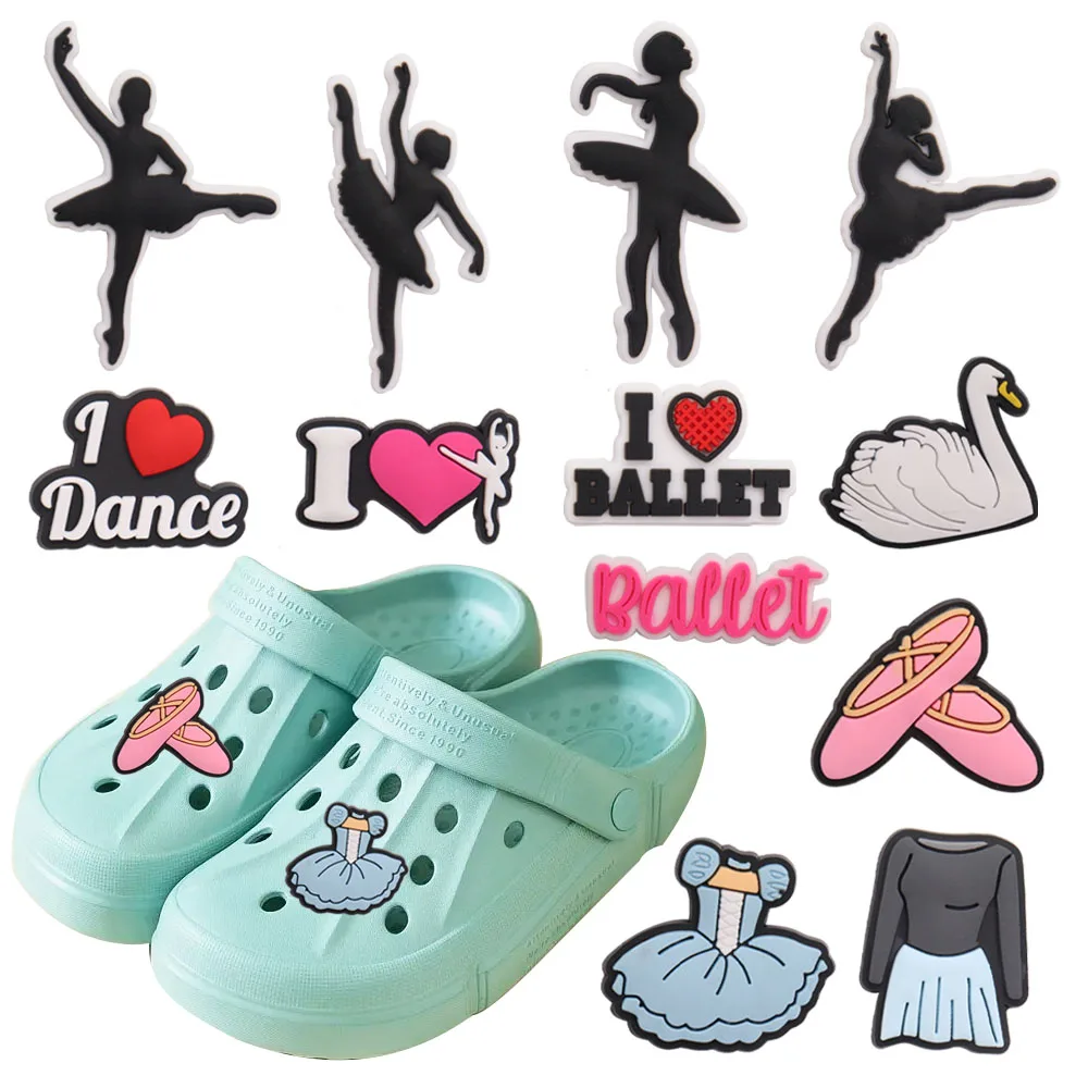 Mix 50pcs PVC Ballet Shoes Dress Dancer Swan Buckle Shoe Charms Accessories Designer Ornament Decorations Girls Party Gift