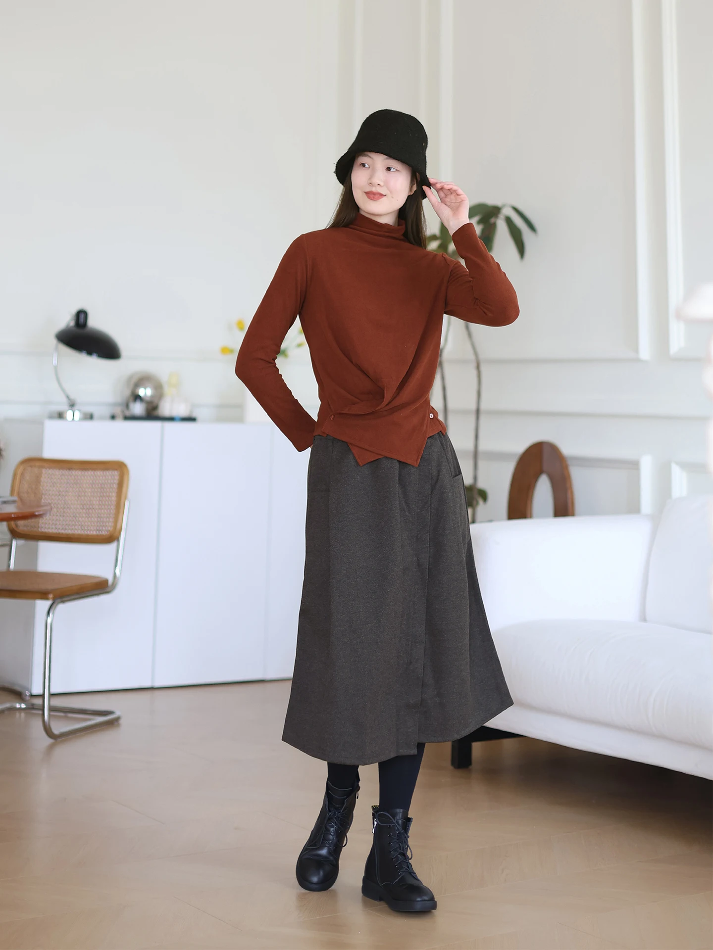 

Original Artistic Sle A-Line Midi Skirt for Women Casual Loose Bla Vintage f-length Skirt Ci Commuting Traveling o...