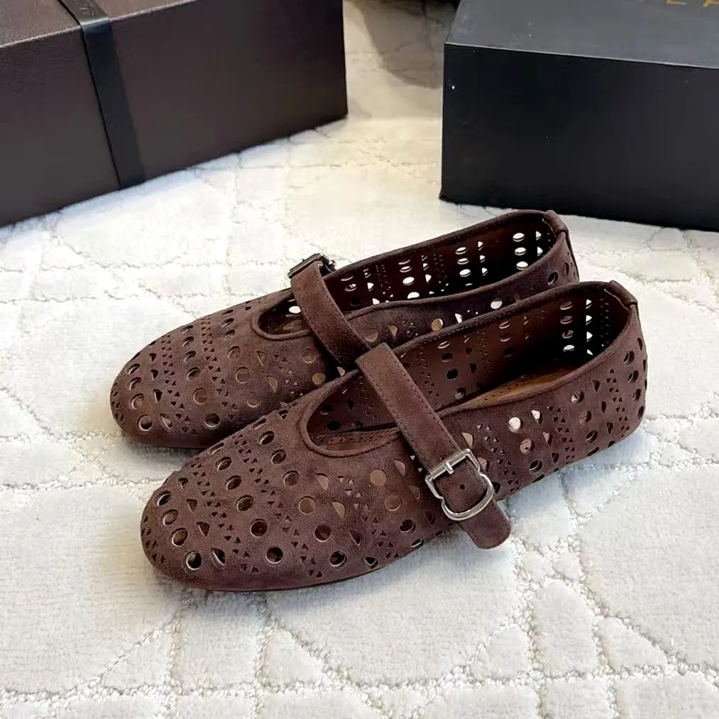 

Women's Hollow-out Fishnet Toe Sandals Summer New Style Buckle Flat Low-Heel Mary Jane Flat Shoes