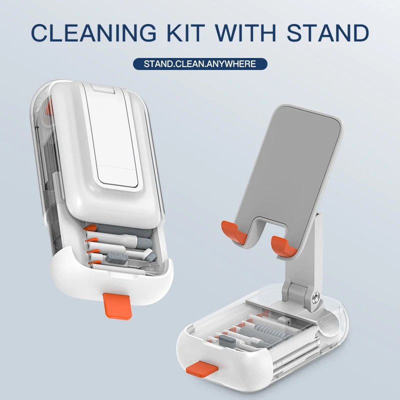 PCONEQE 19-IN-1 Multi-Functional Cleaning Tool Set Folding Cleaner Brush Kit with Desktop Stand For Phone Earphones Keyboard